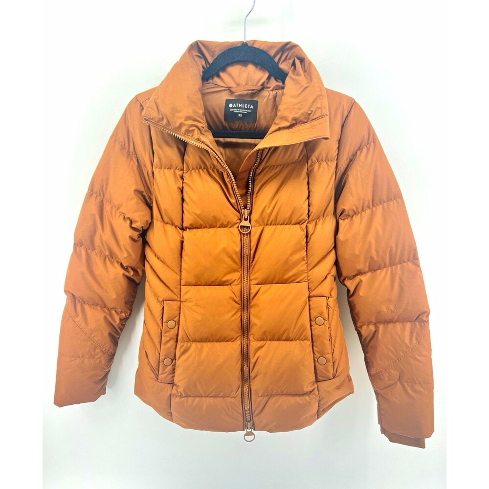 Athleta Downtown Jacket Women’s XS Brown Down Puffer Full Zip Pockets Water/Wind